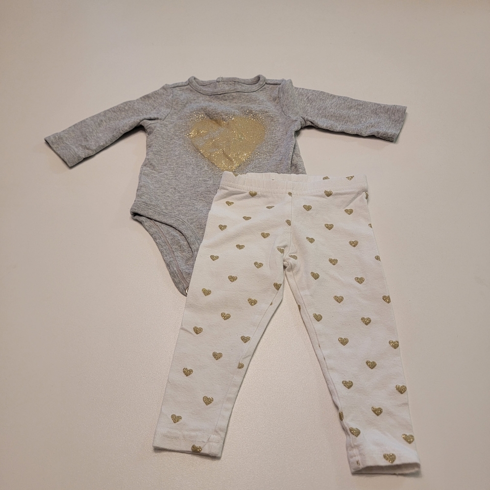 Carter's gold heart long sleeve with pants